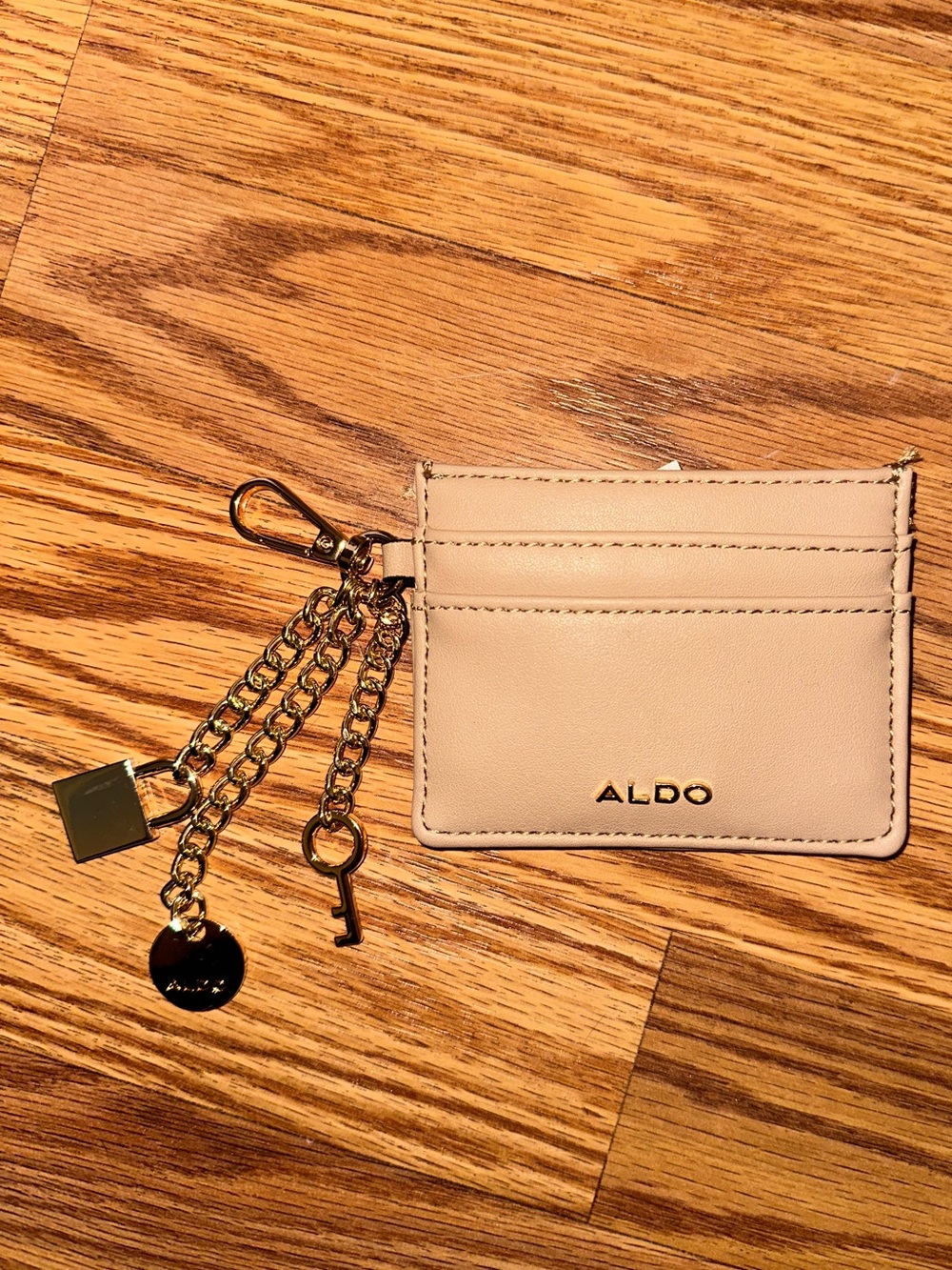 ALDO Cream Card Holder with Gold Charm Keychain